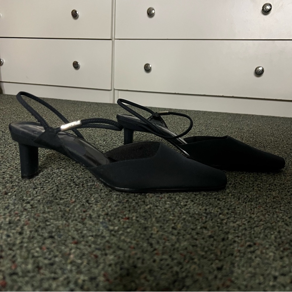 Black Vintage Y2K 90s Strappy Low Block Kitten Square-Toe Heels Comfortable Sz 8 - Picture 3 of 16